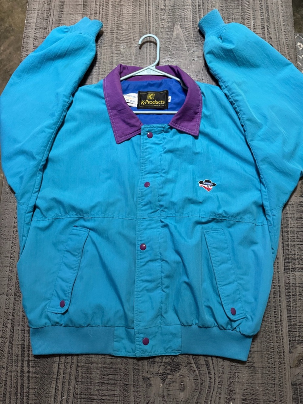 Vtg. Skoal Bandit Racing Jacket n Teal & Purple w Blue Lining by K Products